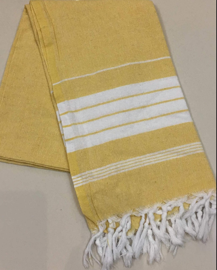 Recycled cotton polyester blend hamam towel pestemal in standard eco-friendly yarn colors